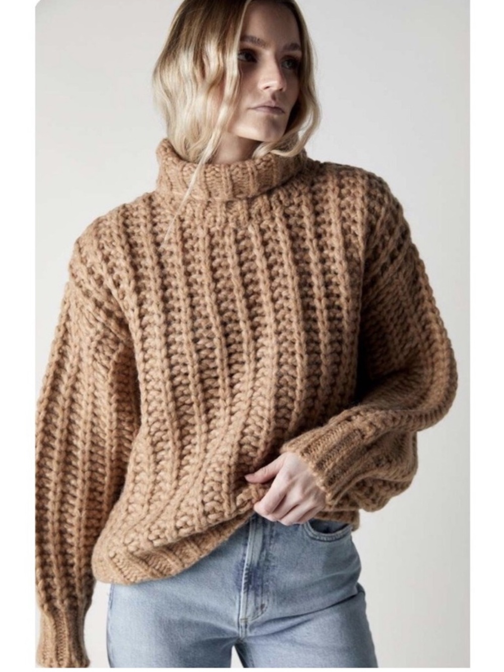 Anine Bing Chunky Knit Sweater in Camel Brown